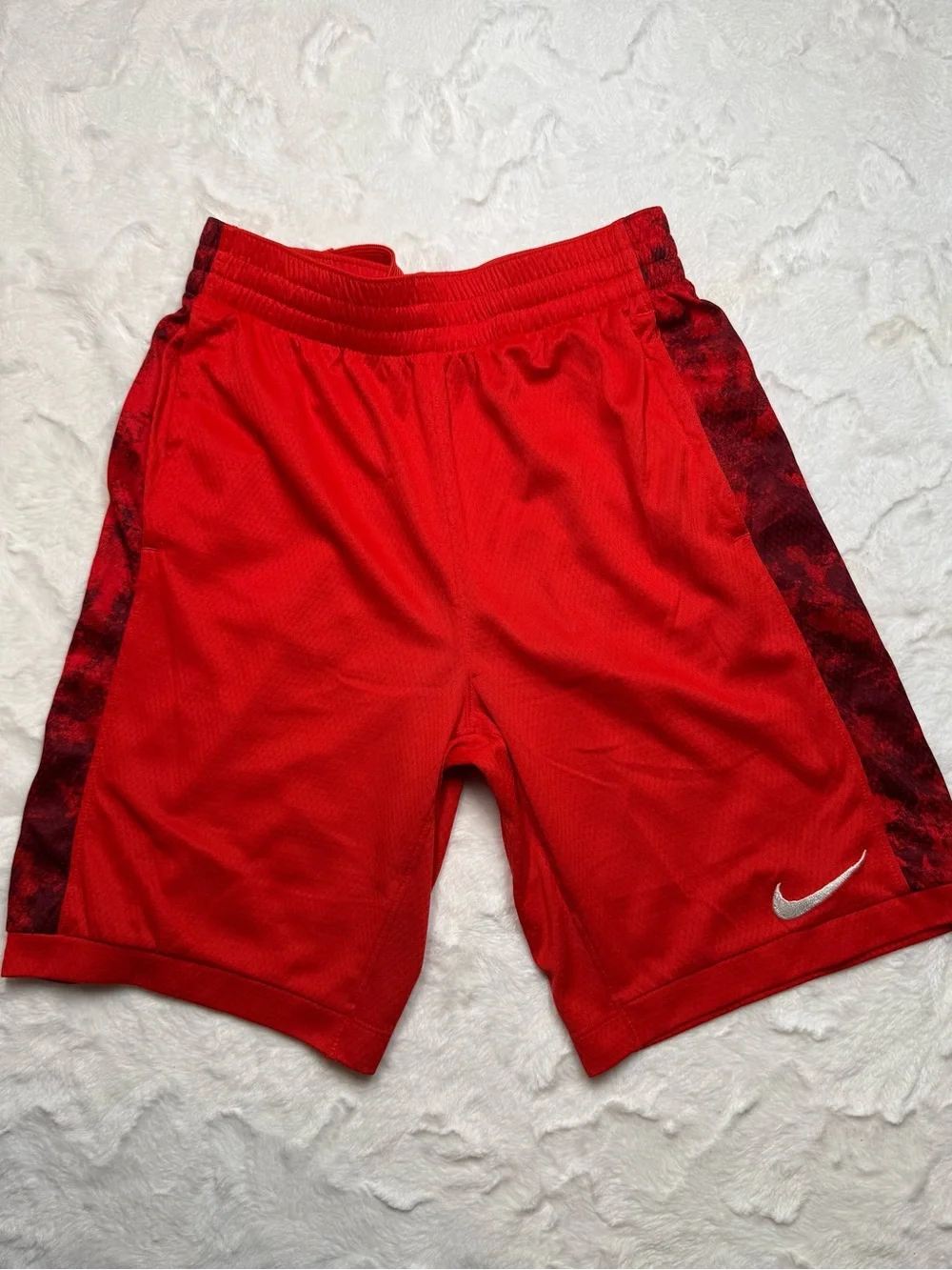 Nike Red Boys' Athletic Shorts with Dark Red Side Panels